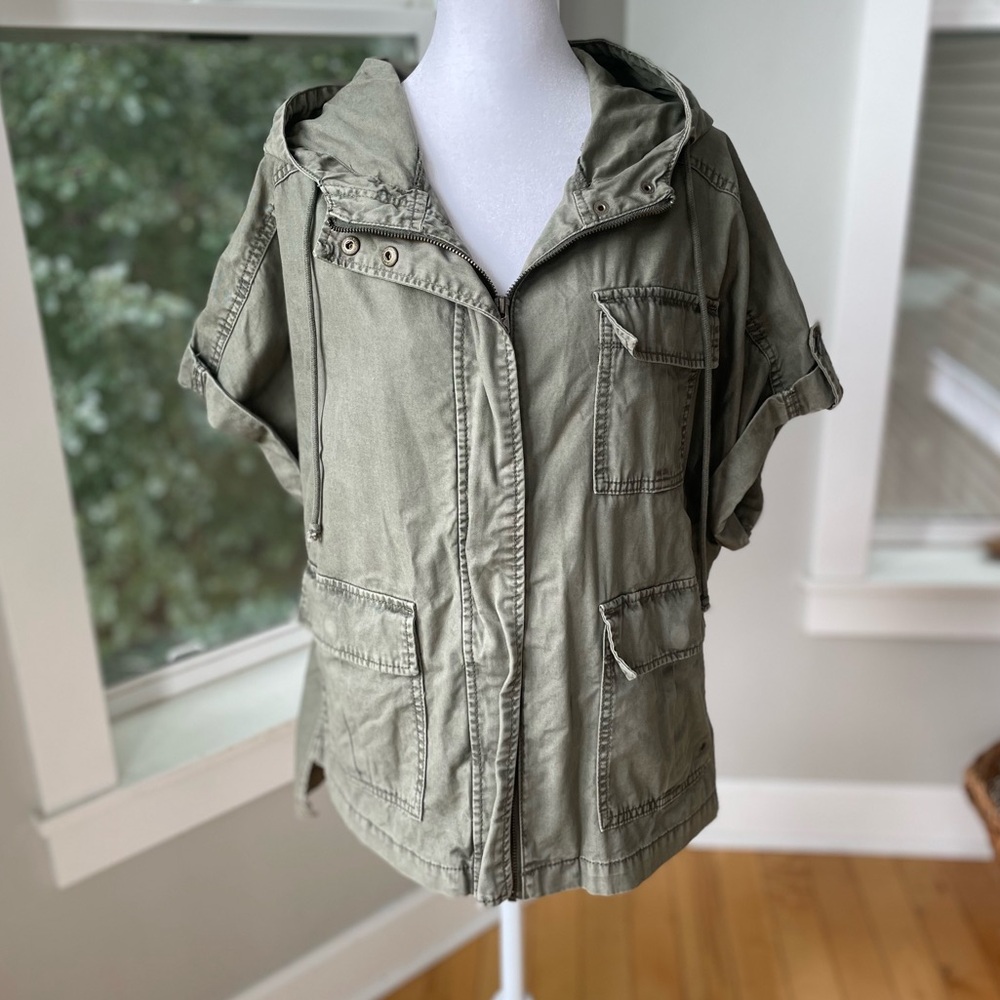 Vintage Y2K American Eagle Olive Green Short Sleeve Hooded Anorak Jacket Size XS